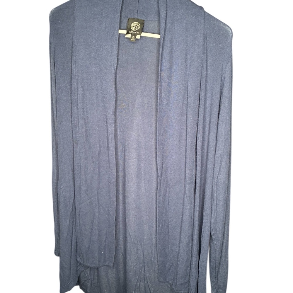Blue Open Front Cardigan Sweater with Ribbed Details